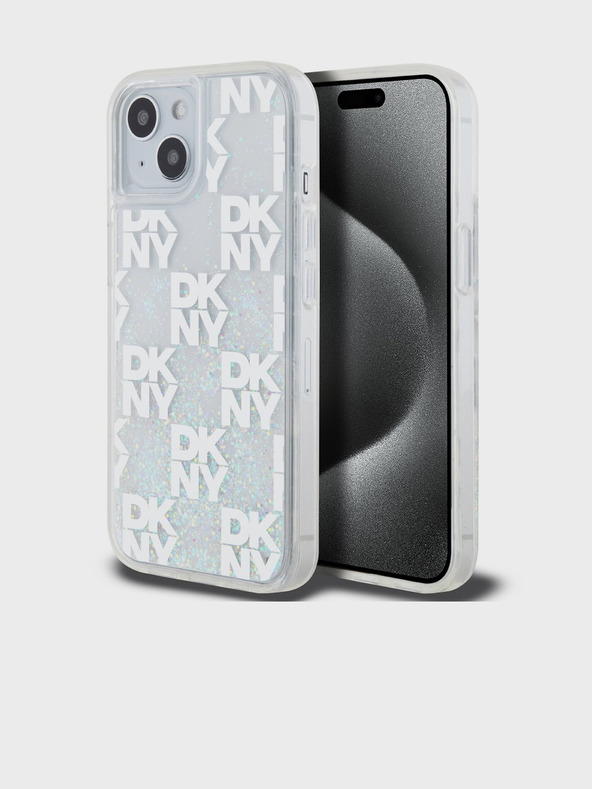 DKNY Folyékony csillámos, kockás mintás hátlap iPhone 15-hez Átlátszó DKNY