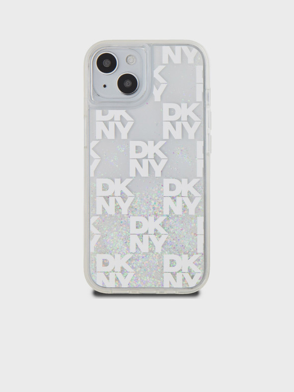 DKNY Folyékony csillámos, kockás mintás hátlap iPhone 15-hez Átlátszó DKNY