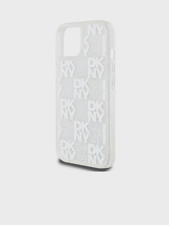 DKNY Folyékony csillámos, kockás mintás hátlap iPhone 15-hez Átlátszó DKNY