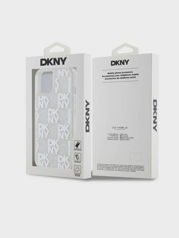DKNY Folyékony csillámos, kockás mintás hátlap iPhone 15-hez Átlátszó DKNY