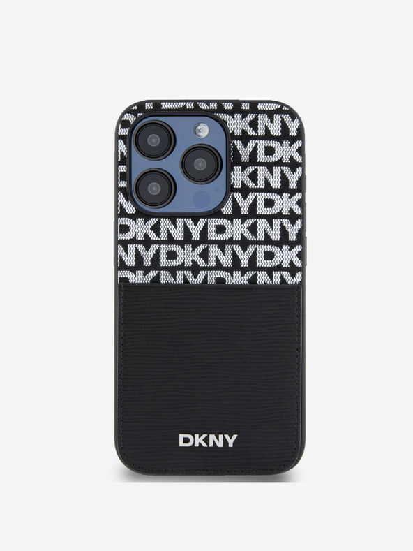 DKNY PU bőr Ismétlődő mintás kártyazseb hátlap iPhone 14 Pro Max-hoz Fekete DKNY DKNY