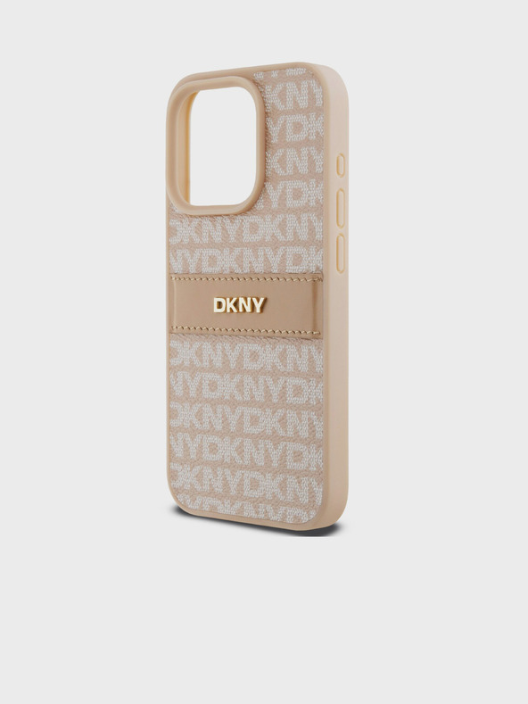 DKNY PU bőr ismétlődő mintás, tónusos csíkos hátlap iPhone 14 Pro Max rózsaszín DKNY