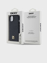 DKNY PU bőr ismétlődő mintás Stack Logo Magsafe hátlap iPhone 15 fekete DKNY