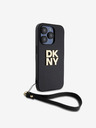 DKNY PU bőr Stack Logo csuklópántos hátlap iPhone 15 Pro fekete DKNY