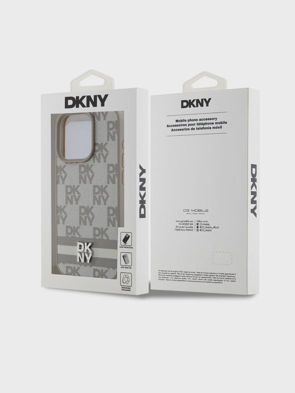 DKNY PU bőrből készült, kockás mintás és csíkos hátlapi borító iPhone 15 Pro Max bézs DKNY