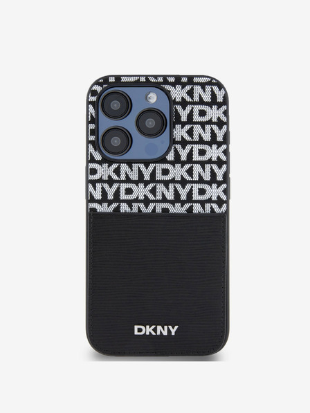 DKNY PU bőr Ismétlődő mintás kártya zseb hátsó borító iPhone 15 Pro Max fekete DKNY