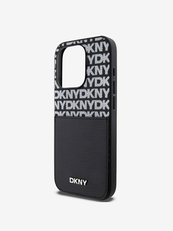 DKNY PU bőr Ismétlődő mintás kártya zseb hátsó borító iPhone 15 Pro Max fekete DKNY