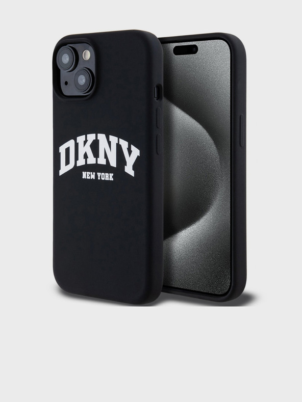 DKNY Folyékony szilikon íves logós MagSafe hátlap iPhone 11 készülékhez Fekete DKNY