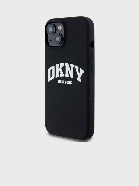 DKNY Folyékony szilikon íves logós MagSafe hátlap iPhone 11 készülékhez Fekete DKNY