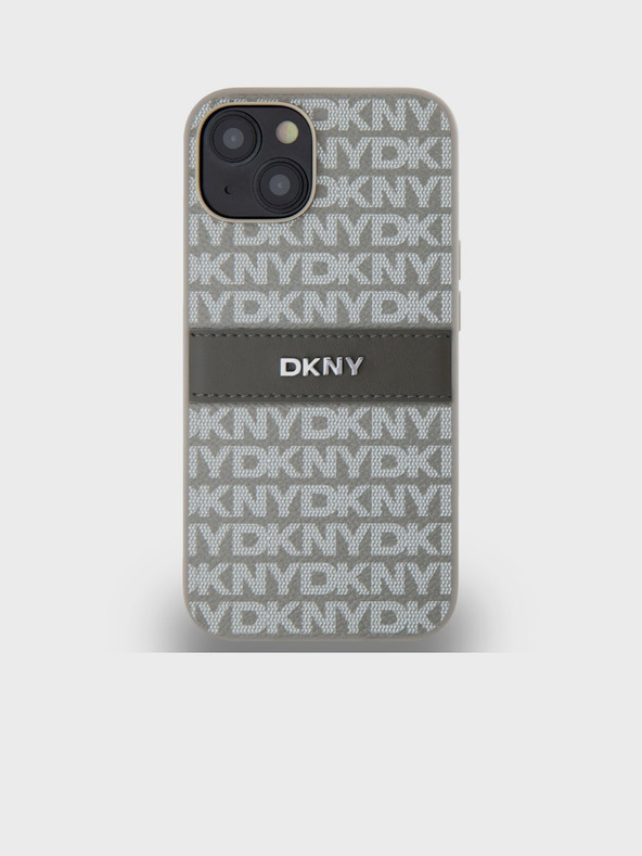 DKNY PU bőr ismétlődő mintás tonális csíkos hátlap iPhone 14 bézs DKNY