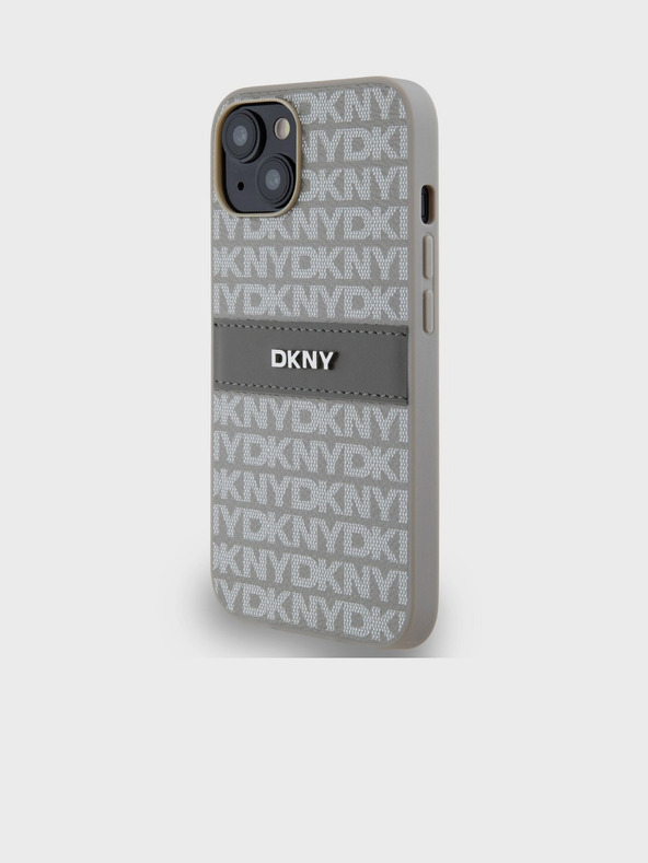DKNY PU bőr ismétlődő mintás tonális csíkos hátlap iPhone 14 bézs DKNY