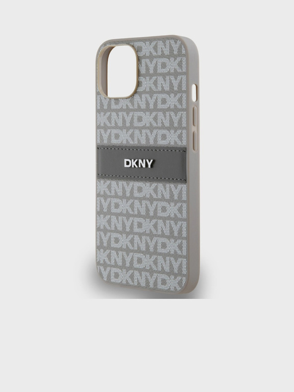 DKNY PU bőr ismétlődő mintás tonális csíkos hátlap iPhone 14 bézs DKNY