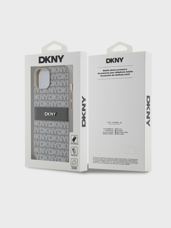 DKNY PU bőr ismétlődő mintás tonális csíkos hátlap iPhone 14 bézs DKNY