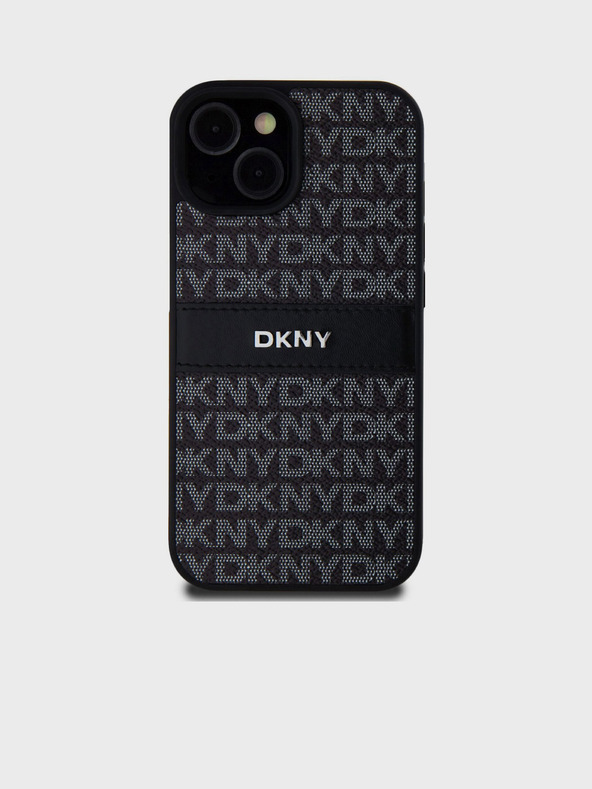 DKNY PU bőr Repeat Pattern Tonal Stripe hátlapi borító iPhone 15-hez Fekete DKNY