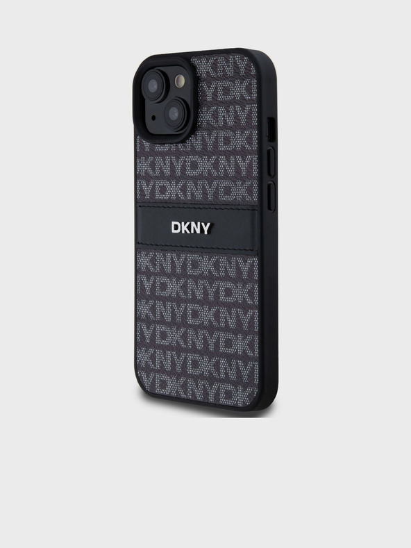 DKNY PU bőr Repeat Pattern Tonal Stripe hátlapi borító iPhone 15-hez Fekete DKNY