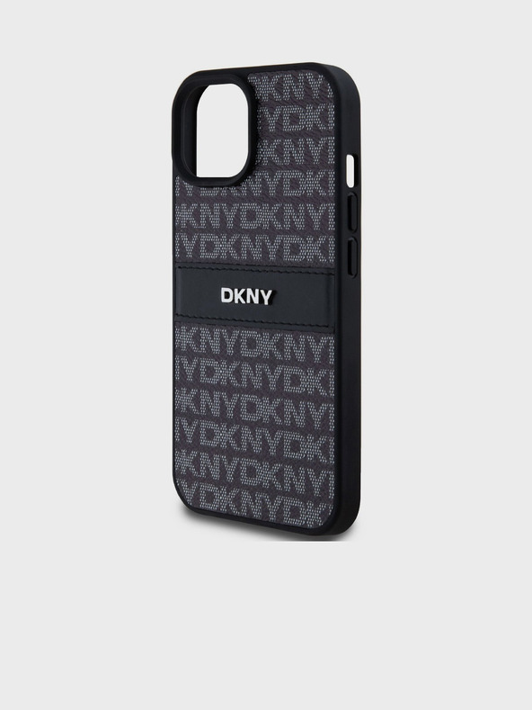 DKNY PU bőr Repeat Pattern Tonal Stripe hátlapi borító iPhone 15-hez Fekete DKNY