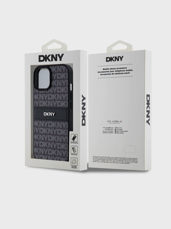DKNY PU bőr Repeat Pattern Tonal Stripe hátlapi borító iPhone 15-hez Fekete DKNY