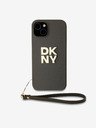 DKNY PU bőr Stack Logo csuklópánt hátlapi borító iPhone 14 készülékhez Barna DKNY