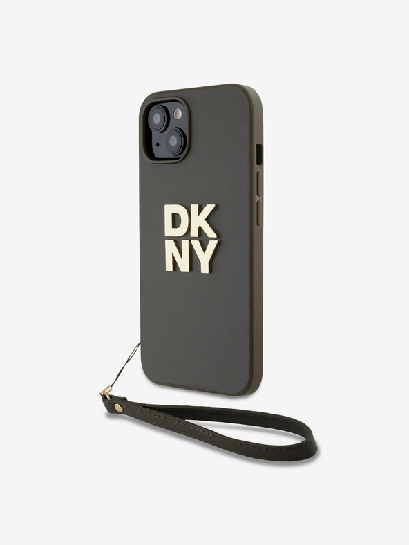 DKNY PU bőr Stack Logo csuklópánt hátlapi borító iPhone 14 készülékhez Barna DKNY