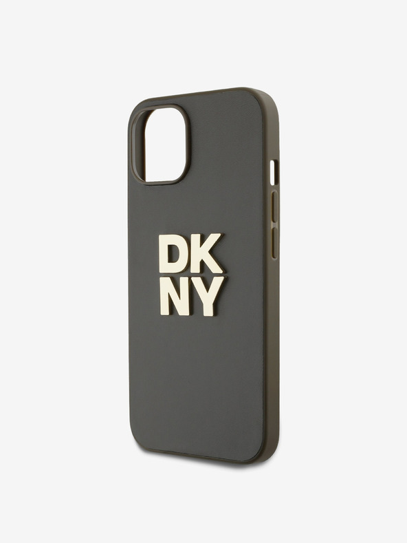 DKNY PU bőr Stack Logo csuklópánt hátlapi borító iPhone 14 készülékhez Barna DKNY
