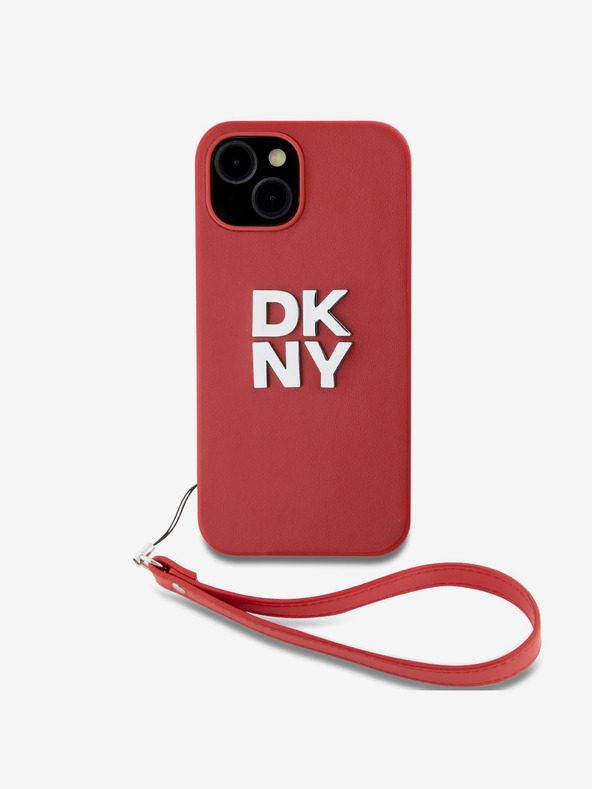 DKNY PU bőr Stack Logo logós csuklópántos hátlap iPhone 13-hoz Piros DKNY DKNY