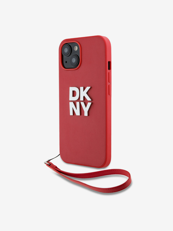 DKNY PU bőr Stack Logo logós csuklópántos hátlap iPhone 13-hoz Piros DKNY DKNY