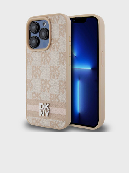 DKNY PU bőr kockás mintás és csíkos hátlapi borító iPhone 13 Pro rózsaszínű DKNY DKNY