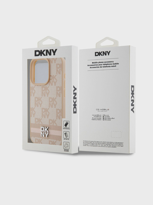 DKNY PU bőr kockás mintás és csíkos hátlapi borító iPhone 13 Pro rózsaszínű DKNY DKNY