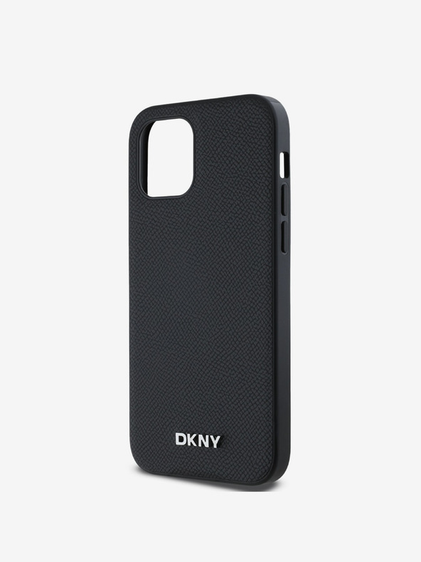 DKNY PU bőr ezüst fém logós Magsafe hátlap iPhone 12/12 Pro fekete DKNY DKNY