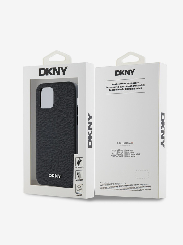 DKNY PU bőr ezüst fém logós Magsafe hátlap iPhone 12/12 Pro fekete DKNY DKNY