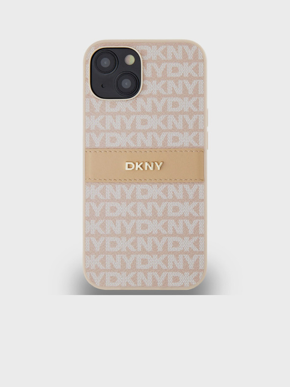DKNY PU bőr ismétlődő mintás, tónusos csíkos hátlap iPhone 14 rózsaszín DKNY