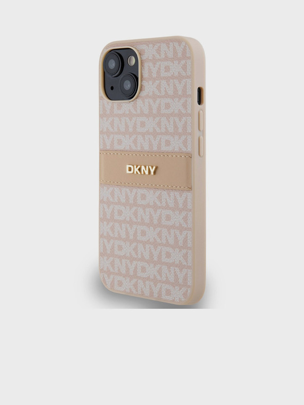 DKNY PU bőr ismétlődő mintás, tónusos csíkos hátlap iPhone 14 rózsaszín DKNY