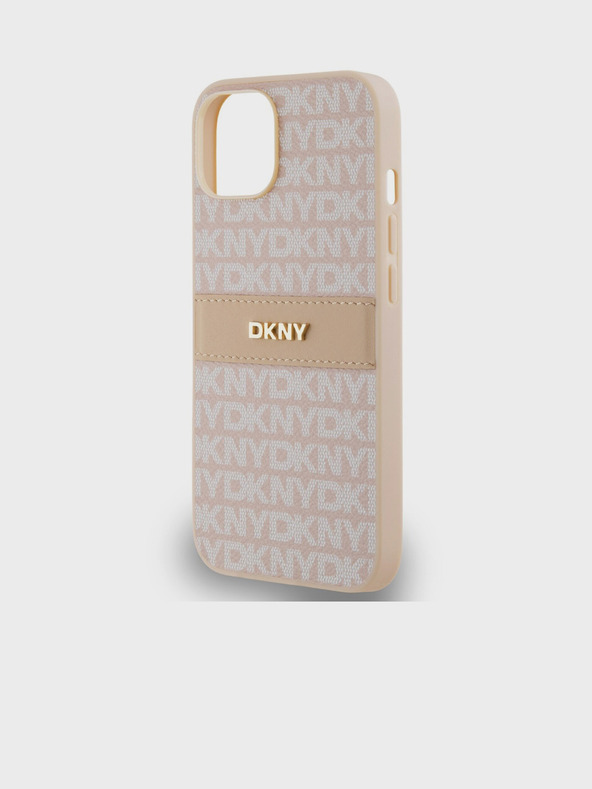 DKNY PU bőr ismétlődő mintás, tónusos csíkos hátlap iPhone 14 rózsaszín DKNY