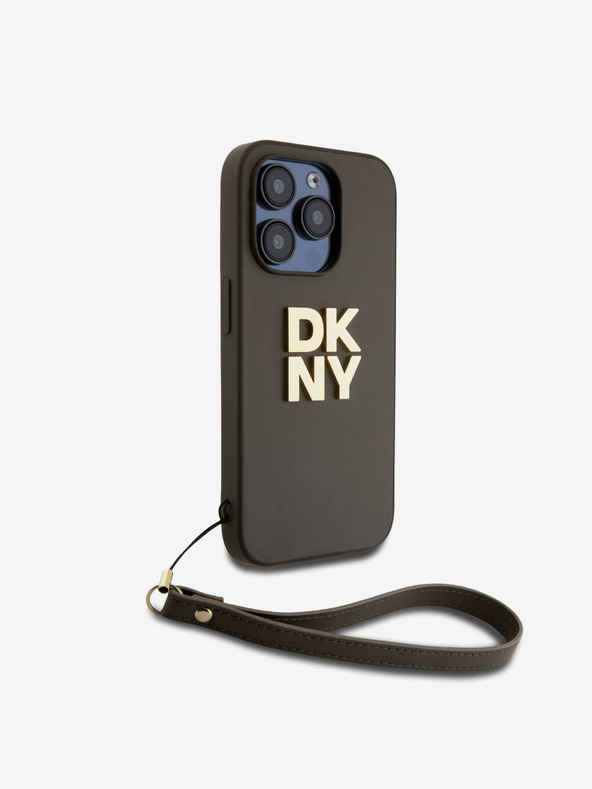 DKNY PU bőr Stack Logo csuklópánt hátlapi borító iPhone 14 Pro Brown DKNY