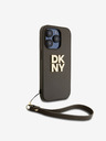 DKNY PU bőr Stack Logo csuklópánt hátlapi borító iPhone 14 Pro Brown DKNY
