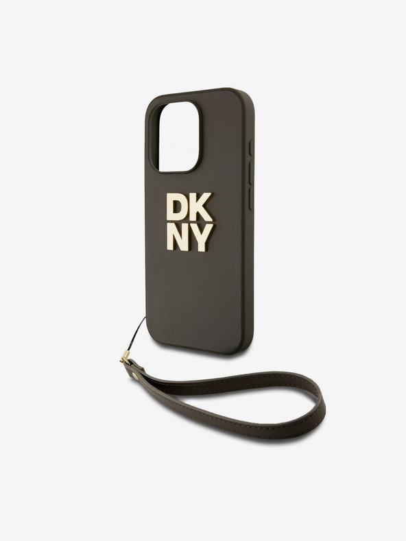 DKNY PU bőr Stack Logo csuklópánt hátlapi borító iPhone 14 Pro Brown DKNY