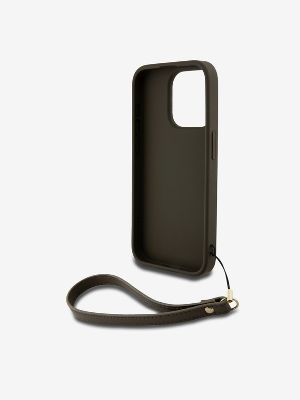 DKNY PU bőr Stack Logo csuklópánt hátlapi borító iPhone 14 Pro Brown DKNY