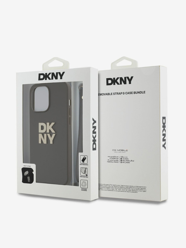 DKNY PU bőr Stack Logo csuklópánt hátlapi borító iPhone 14 Pro Brown DKNY