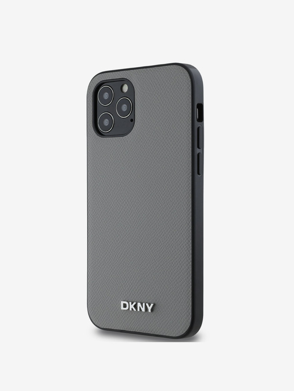 DKNY PU bőr ezüst fém logós Magsafe hátlap iPhone 12/12 Pro szürke szürke DKNY