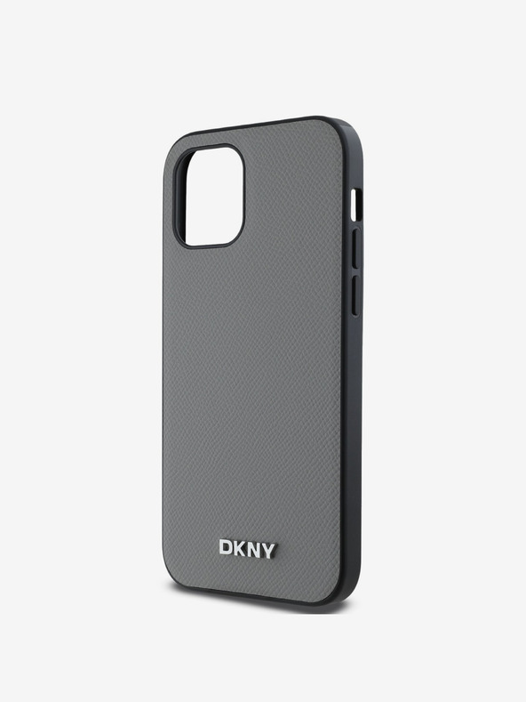 DKNY PU bőr ezüst fém logós Magsafe hátlap iPhone 12/12 Pro szürke szürke DKNY