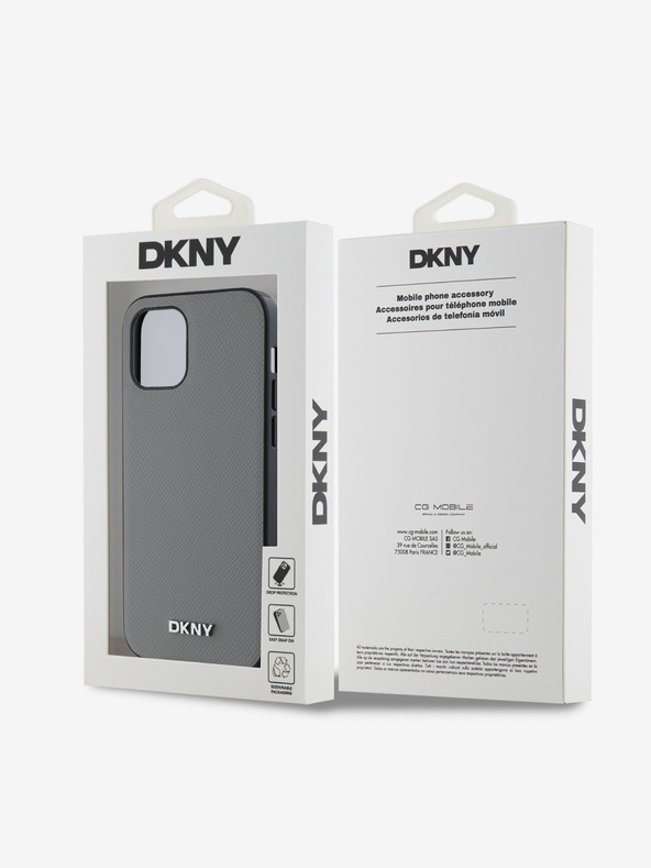 DKNY PU bőr ezüst fém logós Magsafe hátlap iPhone 12/12 Pro szürke szürke DKNY