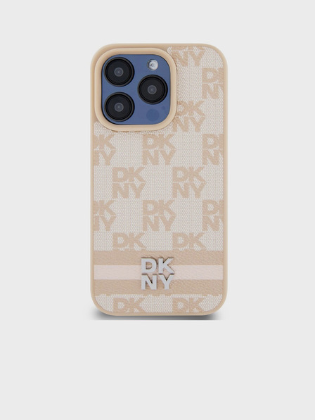 DKNY PU bőrből készült, kockás mintás és csíkos hátlapi borító iPhone 13 Pro Max rózsaszín DKNY