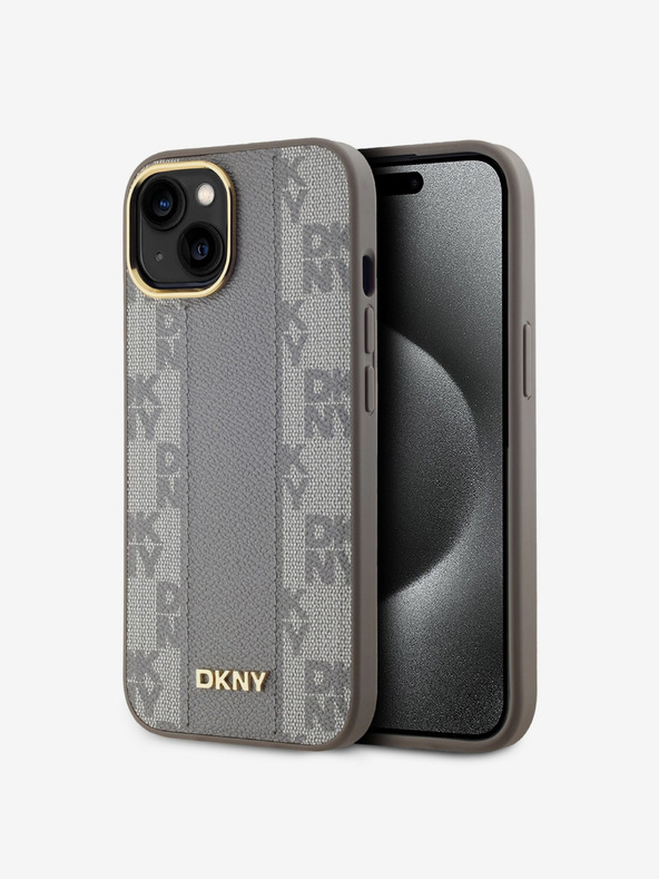 DKNY PU bőr kockás mintás Magsafe hátlap iPhone 15 bézs színű iPhone 15 Max Max bézs DKNY
