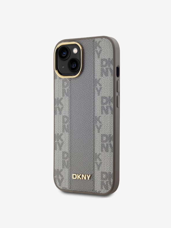 DKNY PU bőr kockás mintás Magsafe hátlap iPhone 15 bézs színű iPhone 15 Max Max bézs DKNY