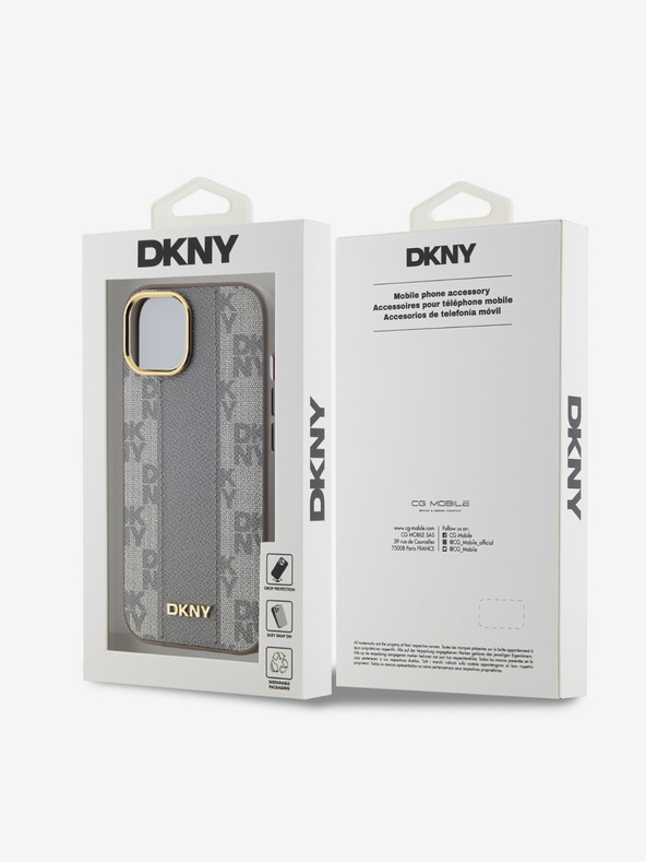 DKNY PU bőr kockás mintás Magsafe hátlap iPhone 15 bézs színű iPhone 15 Max Max bézs DKNY