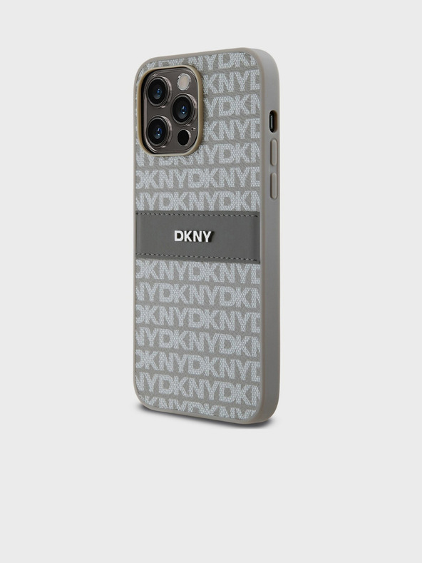 DKNY PU bőr ismétlődő mintás, tónusos csíkos hátlap iPhone 14 Pro bézs DKNY DKNY