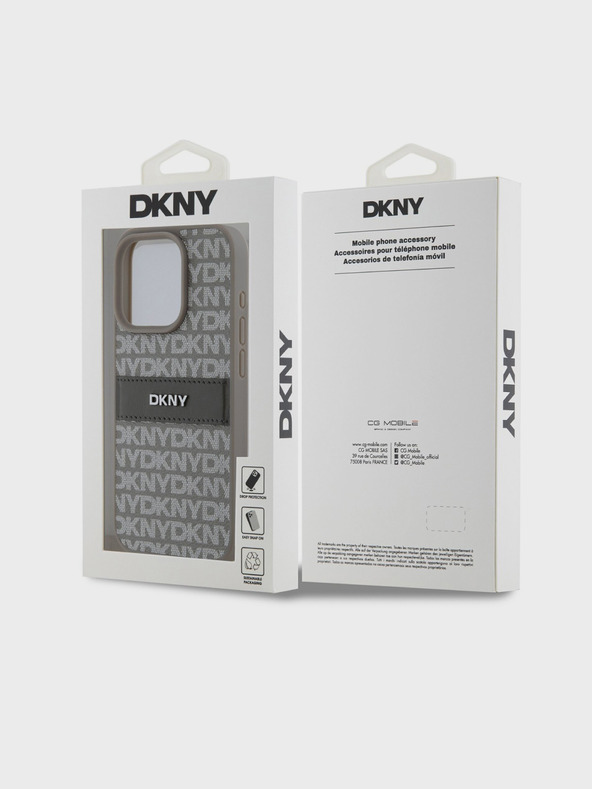 DKNY PU bőr ismétlődő mintás, tónusos csíkos hátlap iPhone 14 Pro bézs DKNY DKNY
