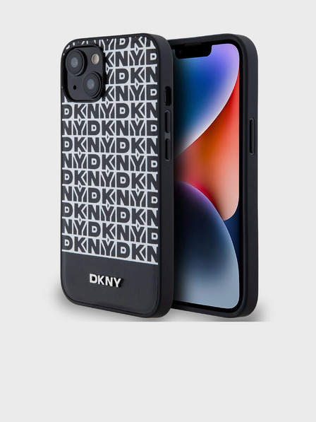 DKNY PU bőr Ismétlődő mintás alsó csíkos MagSafe hátlap iPhone 13-hoz Fekete DKNY Fekete DKNY