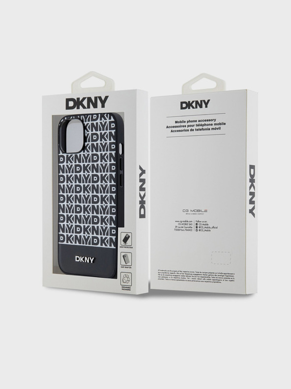 DKNY PU bőr Ismétlődő mintás alsó csíkos MagSafe hátlap iPhone 13-hoz Fekete DKNY Fekete DKNY