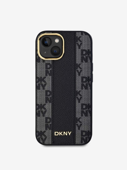 DKNY PU bőrből készült, kockás mintás Magsafe hátlap iPhone 15 készülékhez Fekete DKNY